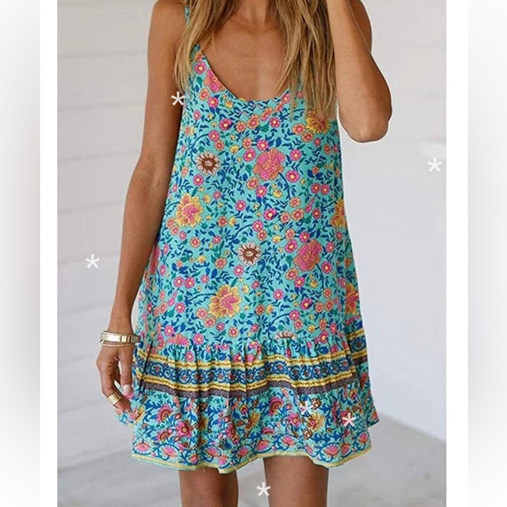 Womens Boho Floral Printed Dress Summer Sleeveless  medium